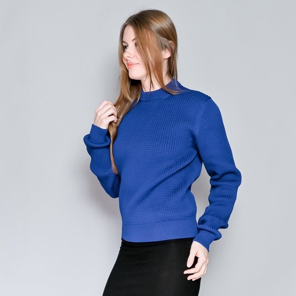 631. PRADA Waffle Knit Blue Sweater Sz 48 - Picture 5 of 7
